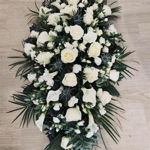 White Rose and Calla Lily Coffin Spray