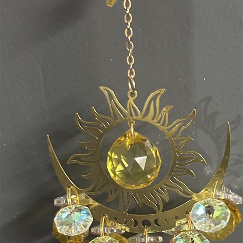 Yellow sun and moon crystal sun catcher 